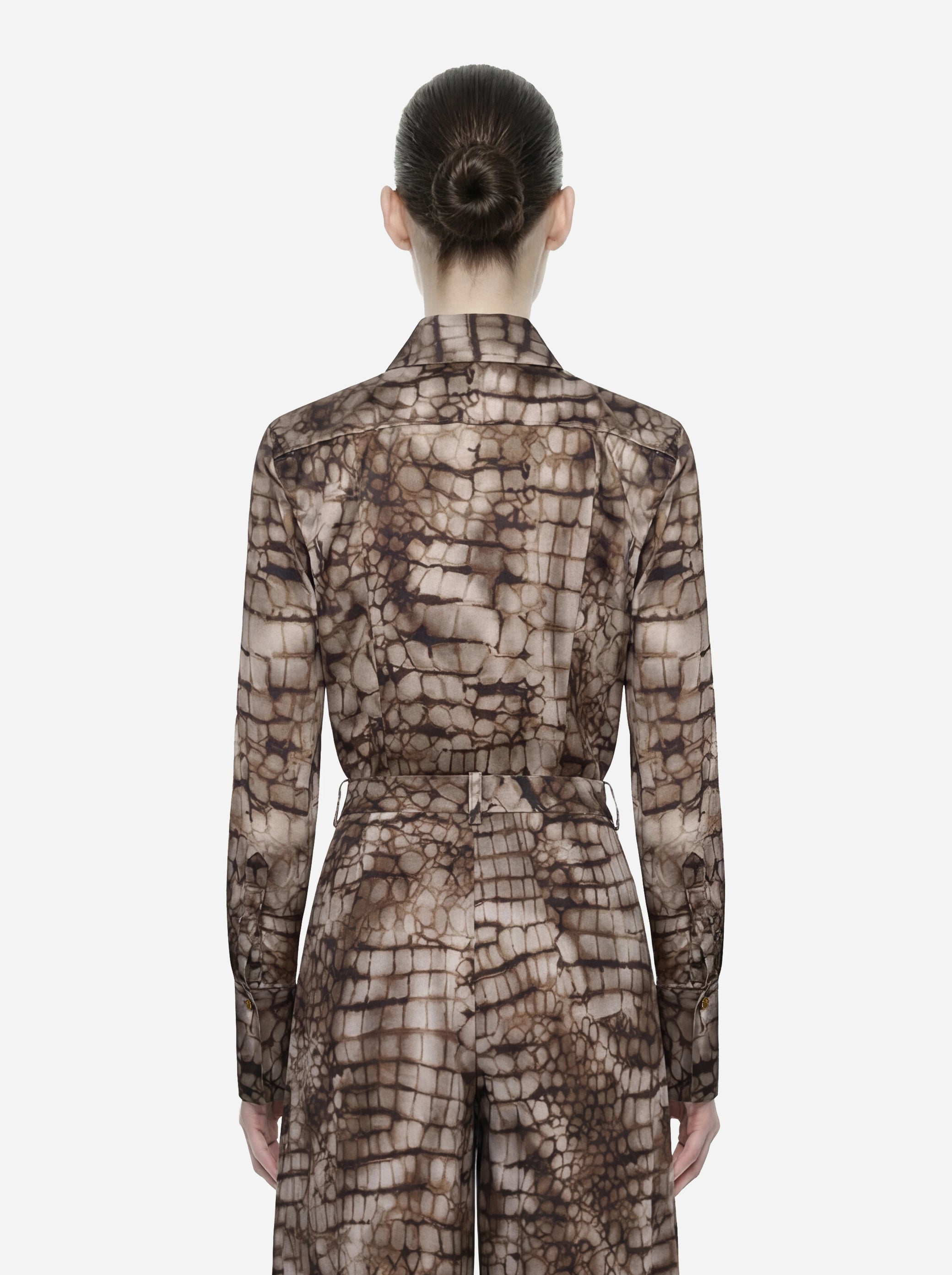 Camicia in raso con stampa alligatore