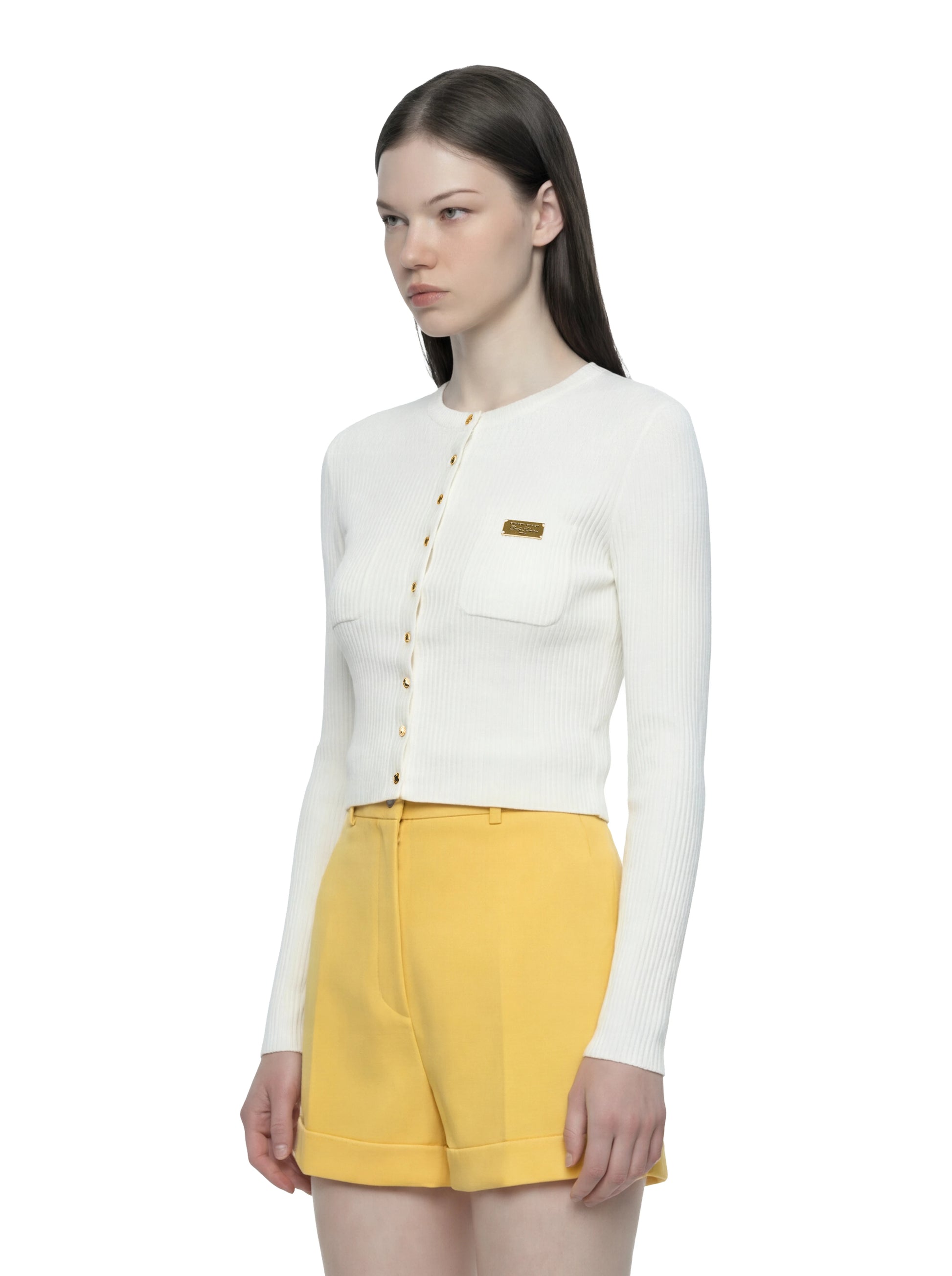 Cardigan in maglia bianco a micro trecce