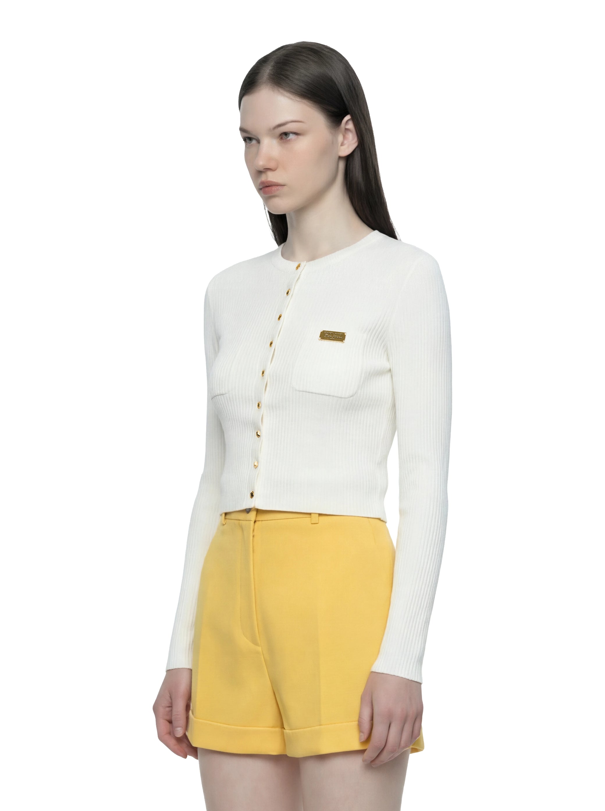 Cardigan in maglia bianco a micro trecce