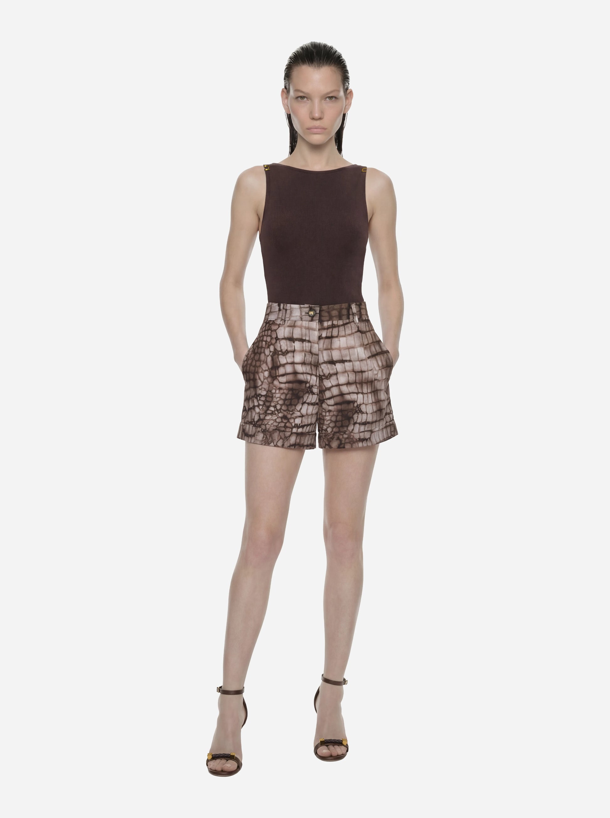 Body in jersey crepe con dettagli logo Marrone