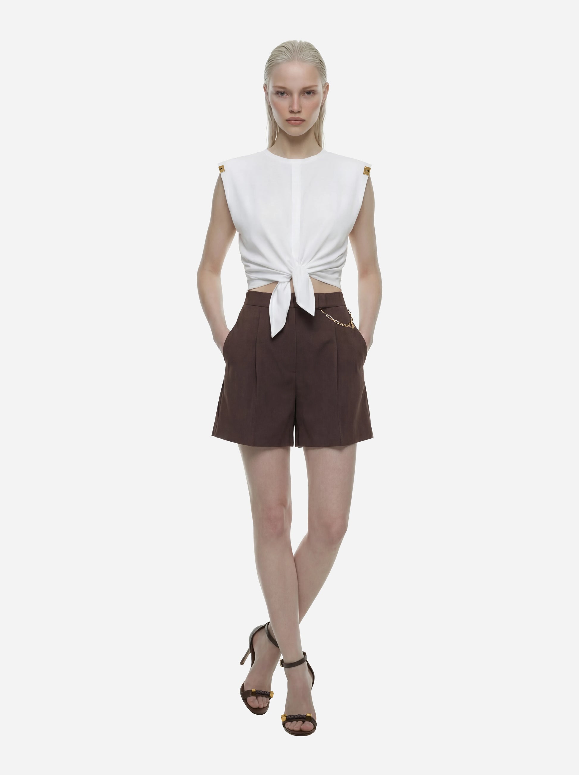 T-shirt bianca in jersey con nodo