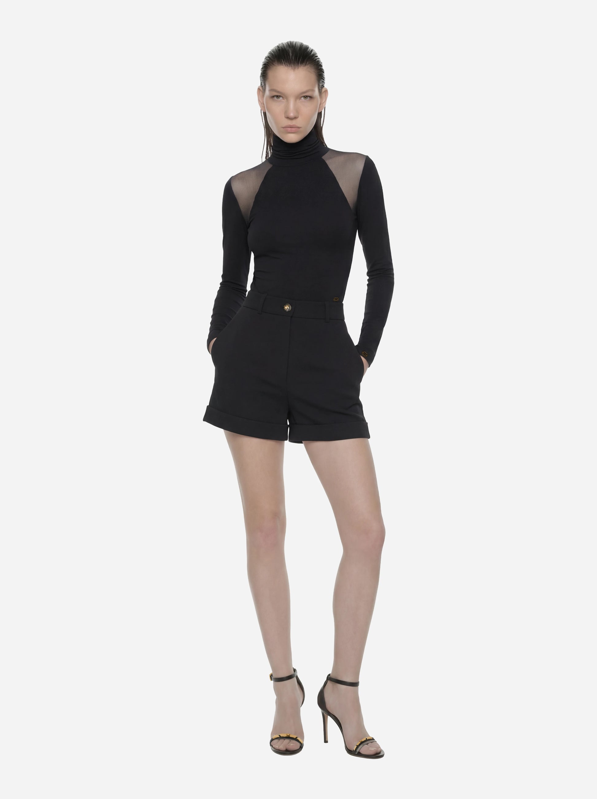 Maglia in jersey crepe e tulle nera