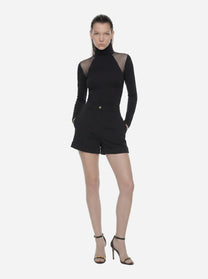 Maglia in jersey crepe e tulle nera