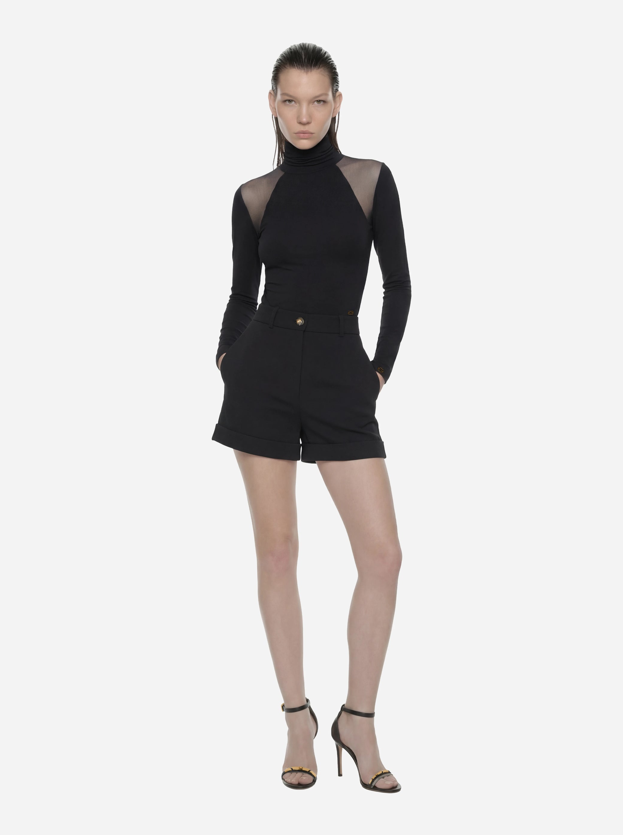 Maglia in jersey crepe e tulle nera