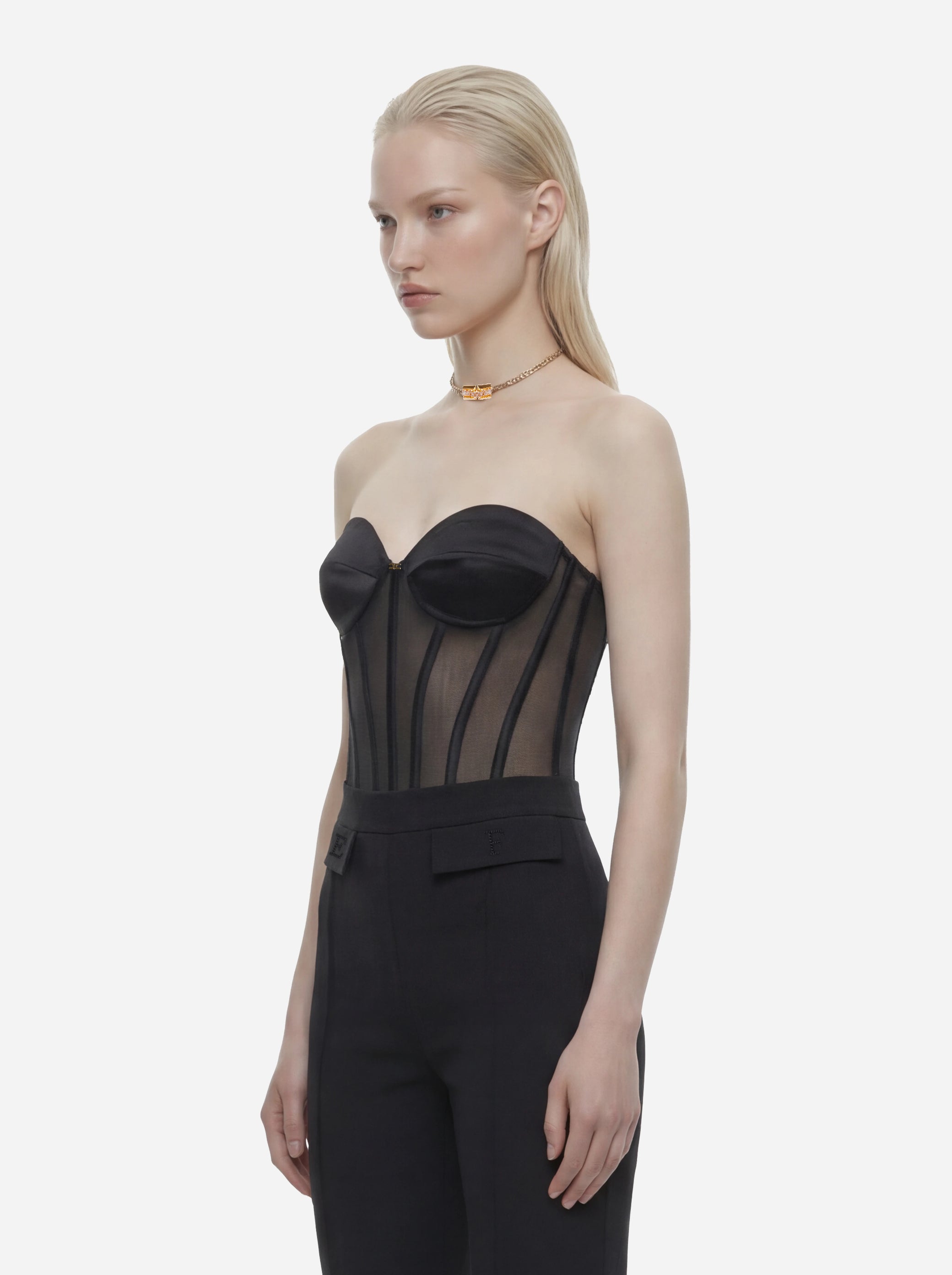 Top bustier in tulle e satin