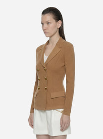 Giacca in maglia beige con bottoni gioiello