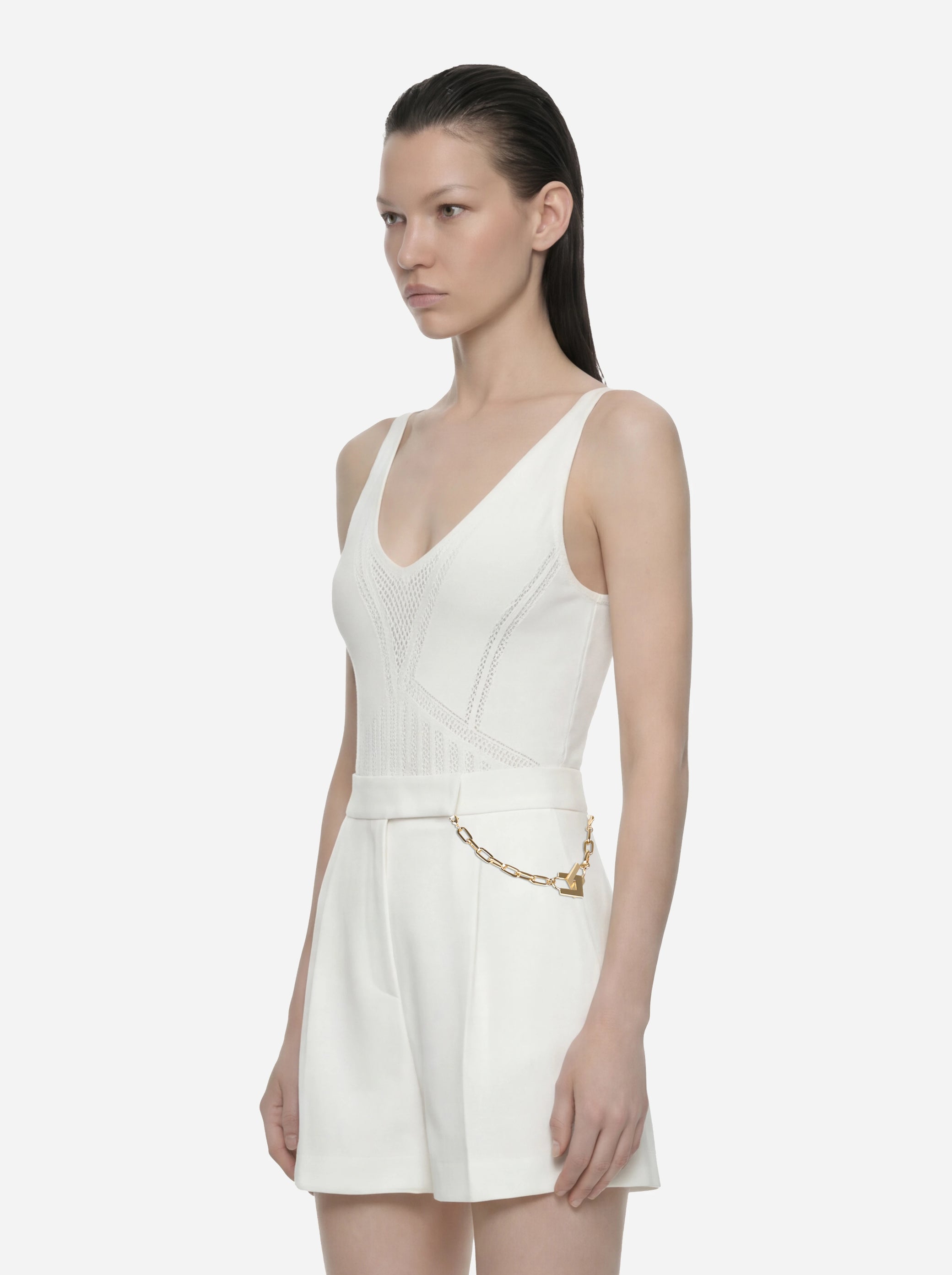 Body bianco in maglia traforata