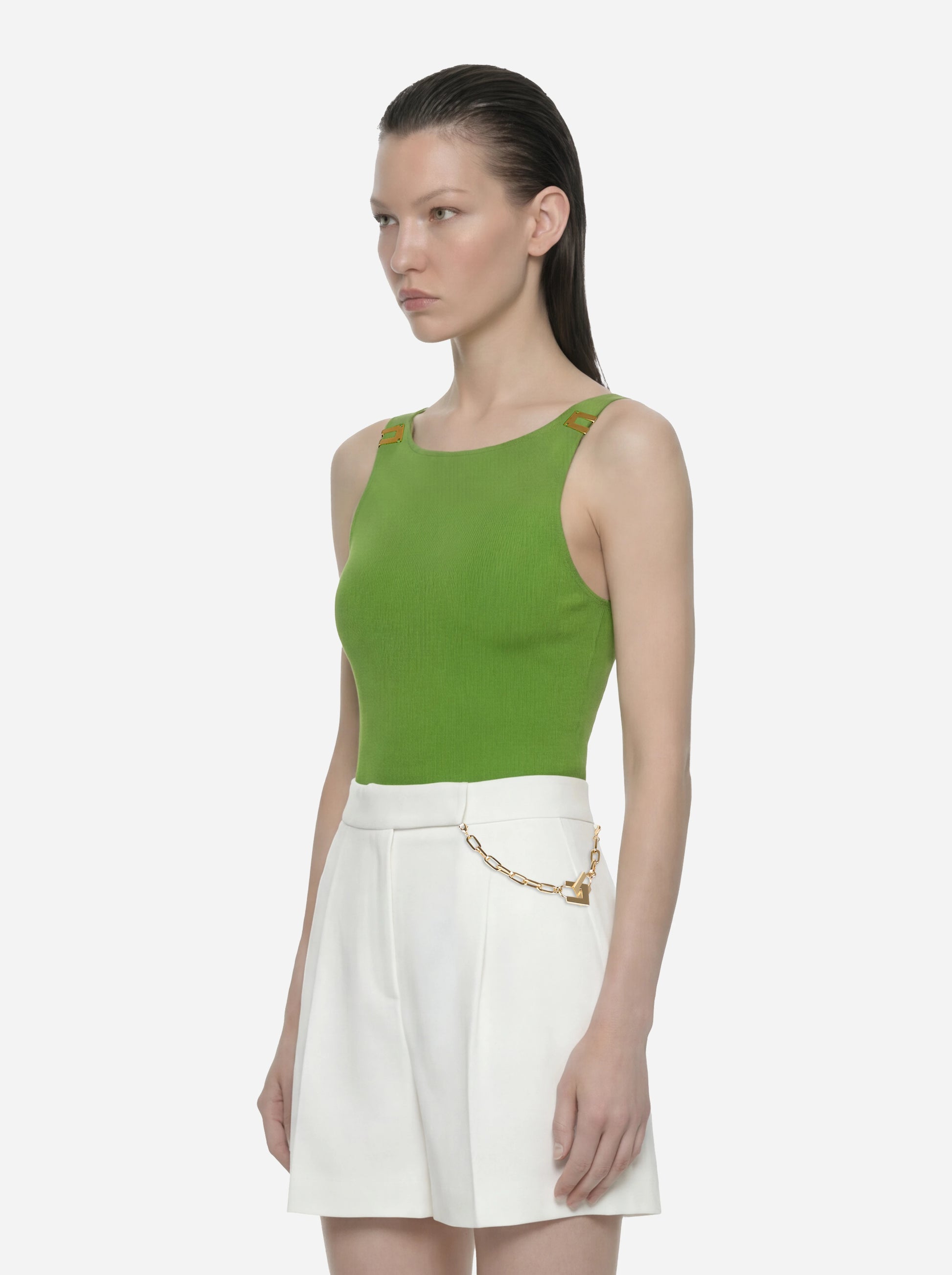 Body in jersey crepe con dettagli logo verde