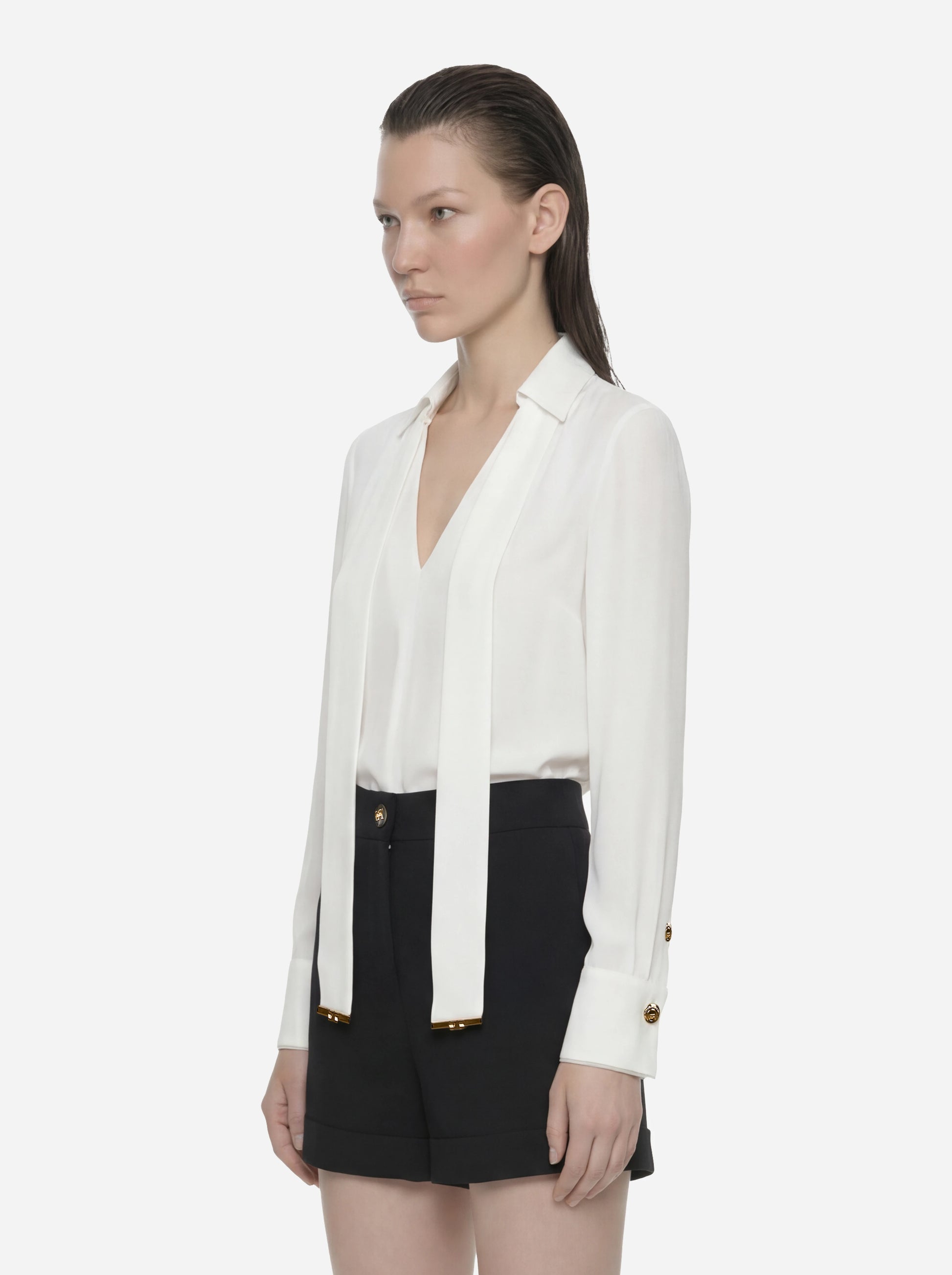 Camicia bianca in georgette di viscosa con fusciacca