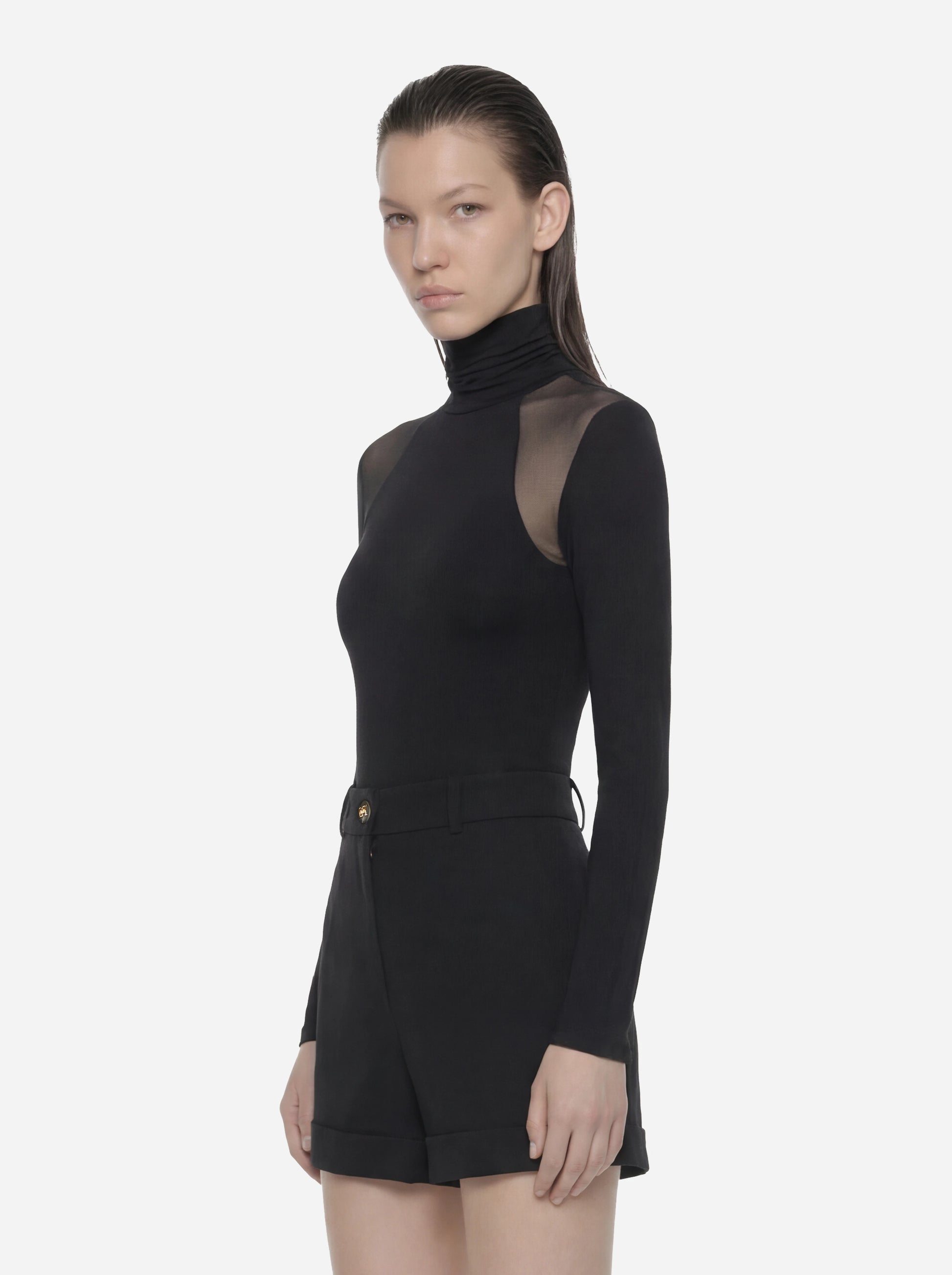 Maglia in jersey crepe e tulle nera