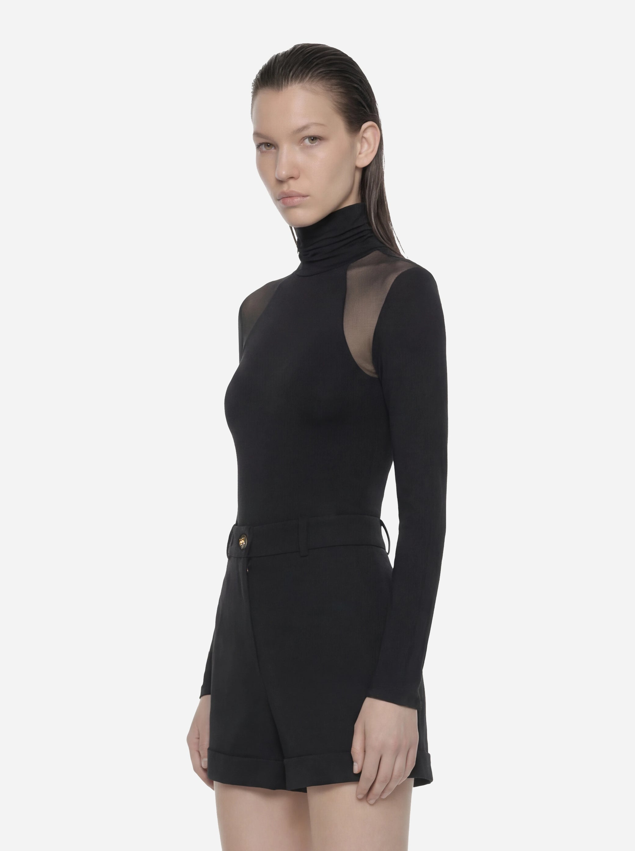 Maglia in jersey crepe e tulle nera