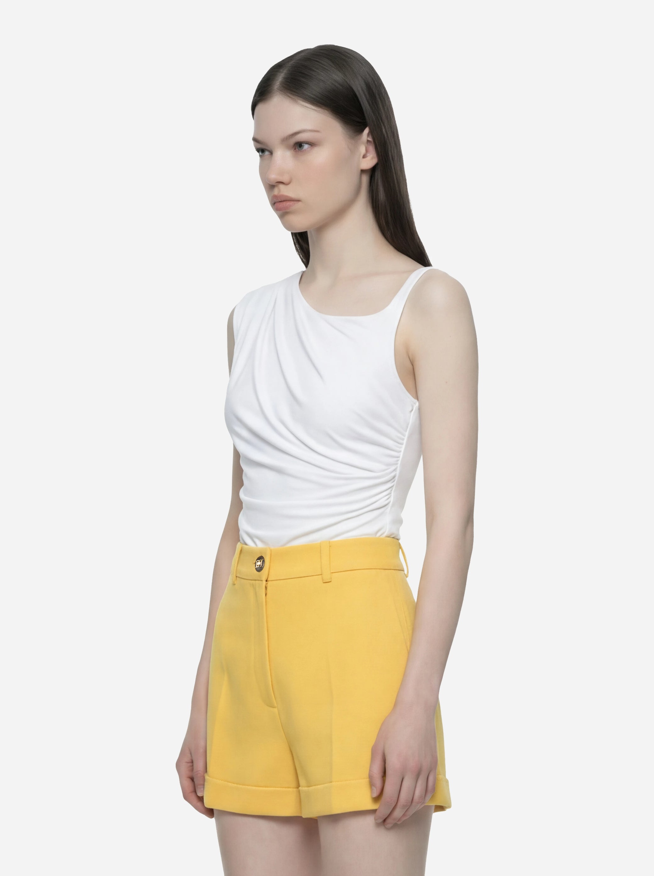 Body in jersey bianco con spalla gioiello