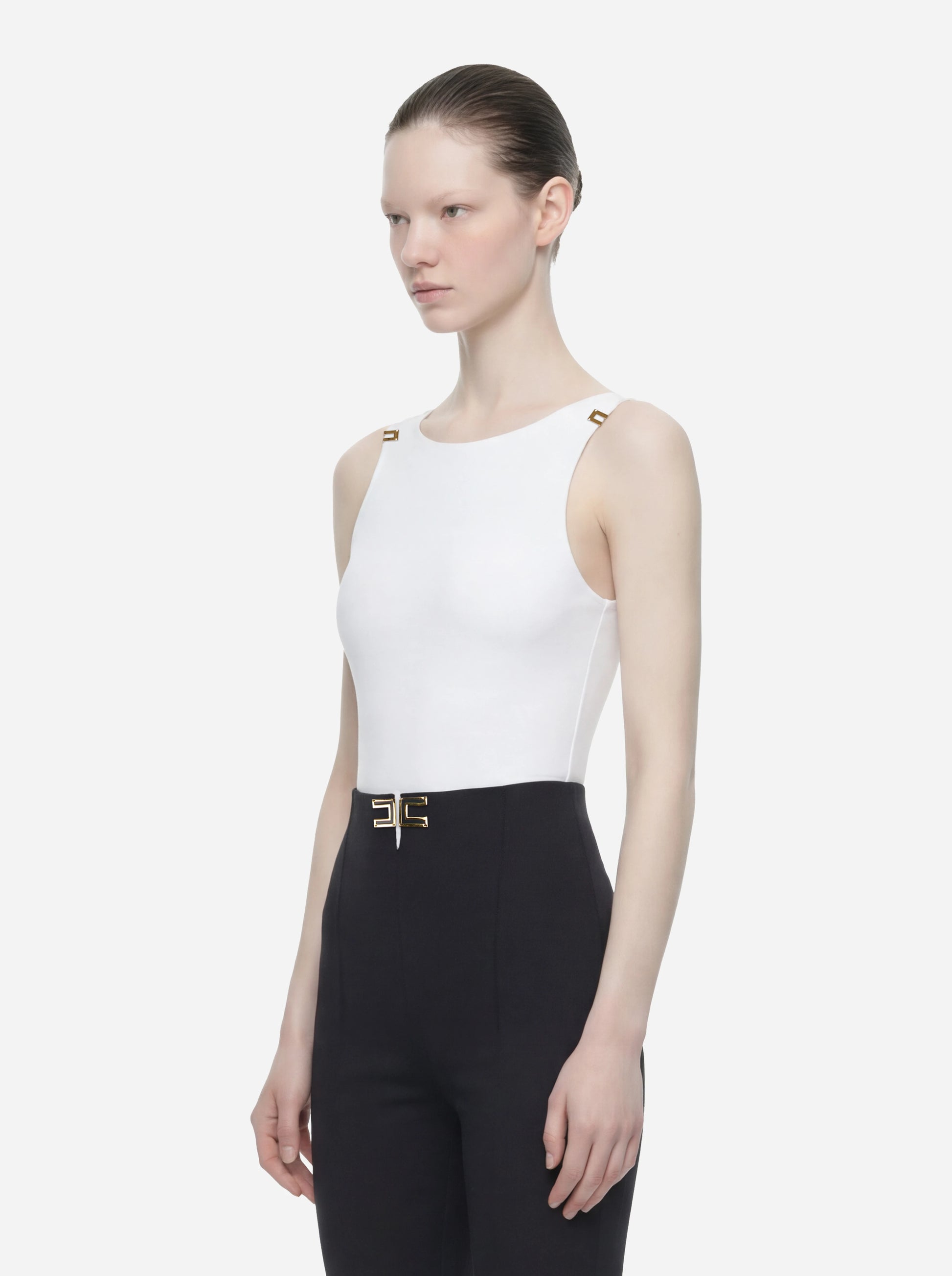 Body in jersey crepe con dettagli logo bianco