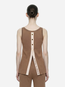 Top in maglia beige con bande in viscosa lucida