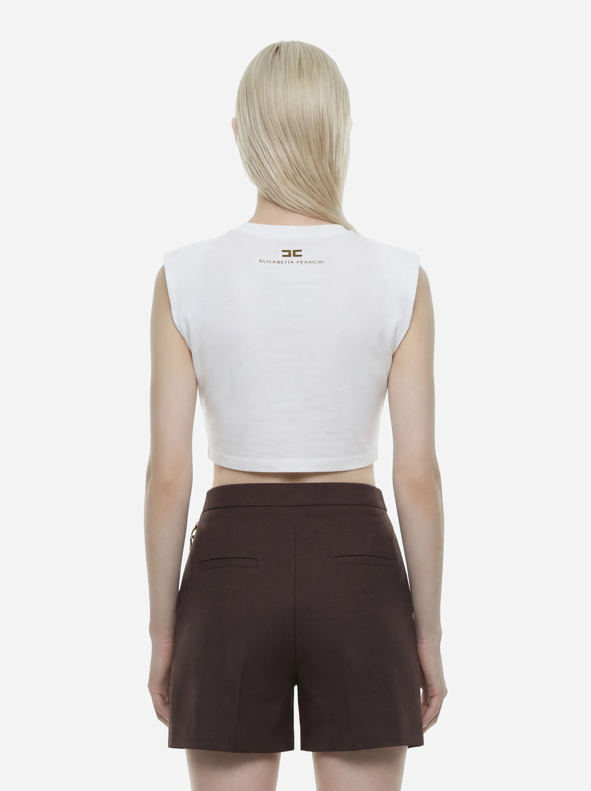 T-shirt bianca in jersey con nodo