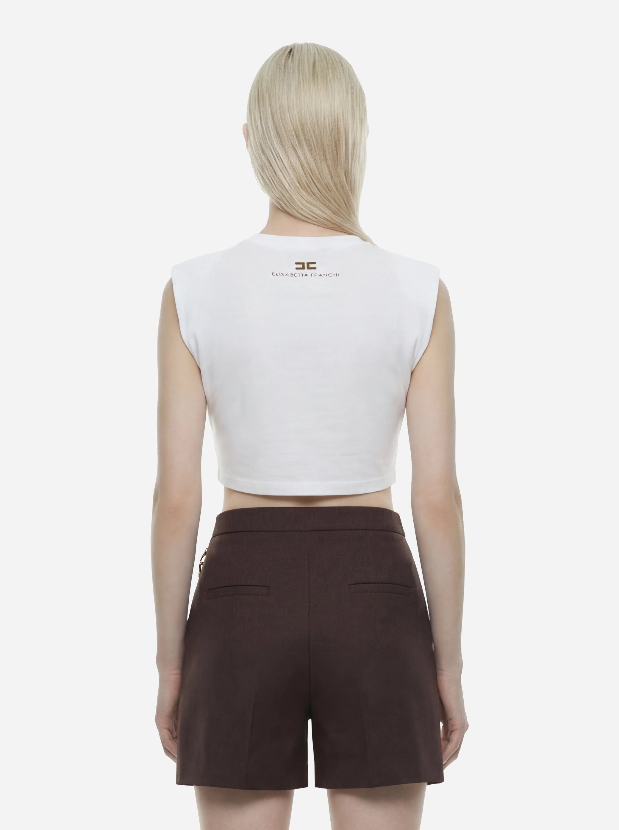 T-shirt bianca in jersey con nodo