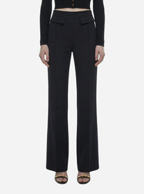 Pantaloni in doppio crepe stretch nero con logo ricamato