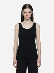 Top in maglia nero con bande in viscosa lucida