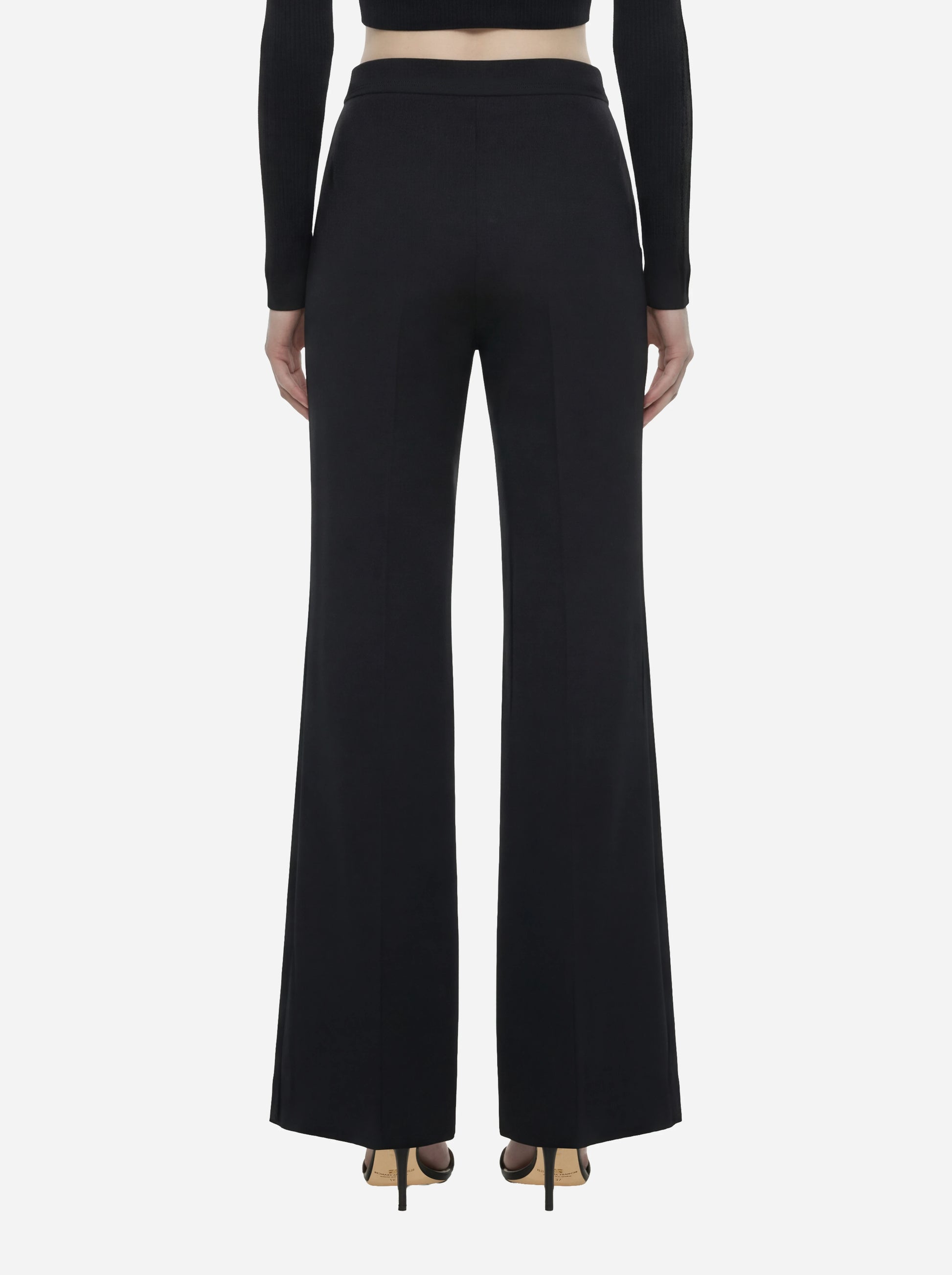 Pantaloni in doppio crepe stretch nero con logo ricamato