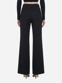 Pantaloni in doppio crepe stretch nero con logo ricamato