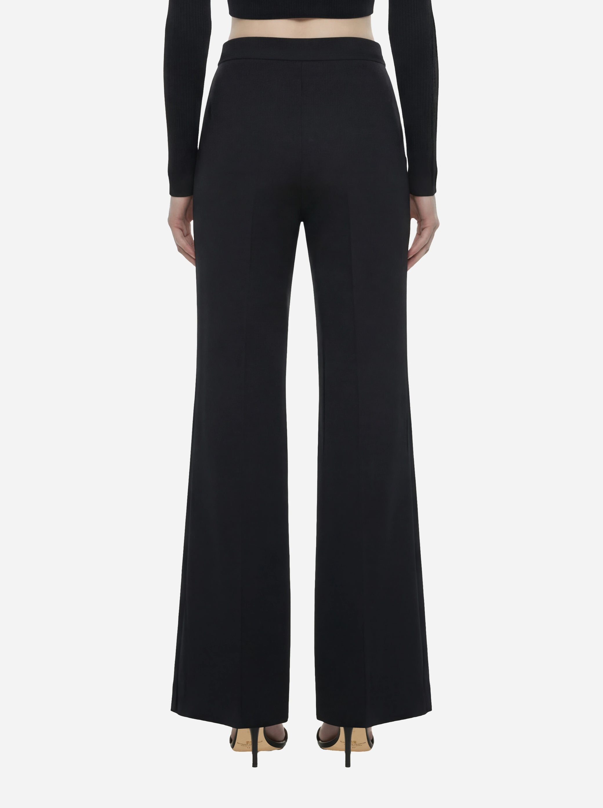 Pantaloni in doppio crepe stretch nero con logo ricamato
