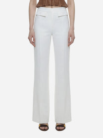 Pantaloni in doppio crepe stretch bianco con logo ricamato