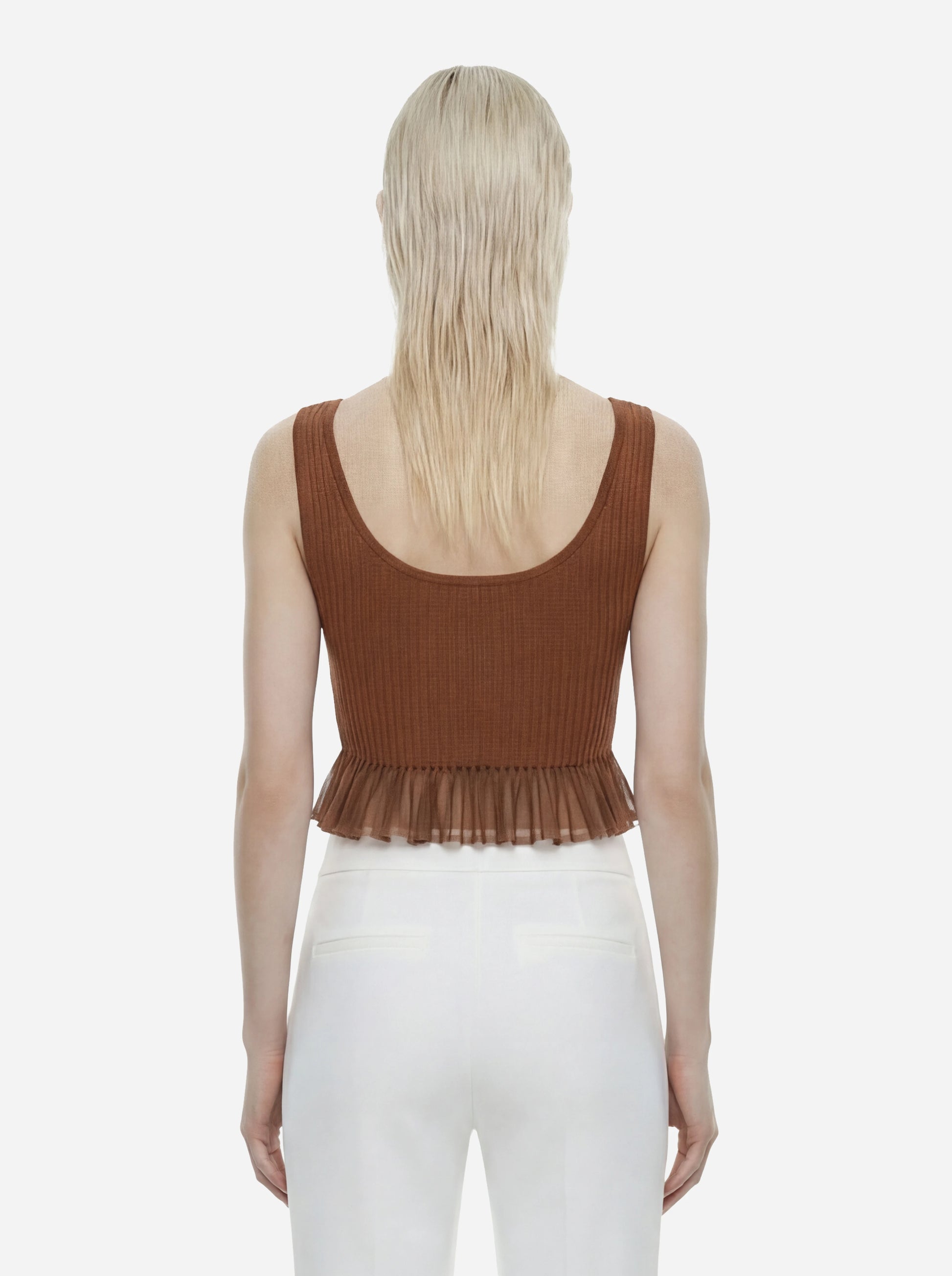 Top in maglia marrone a jour