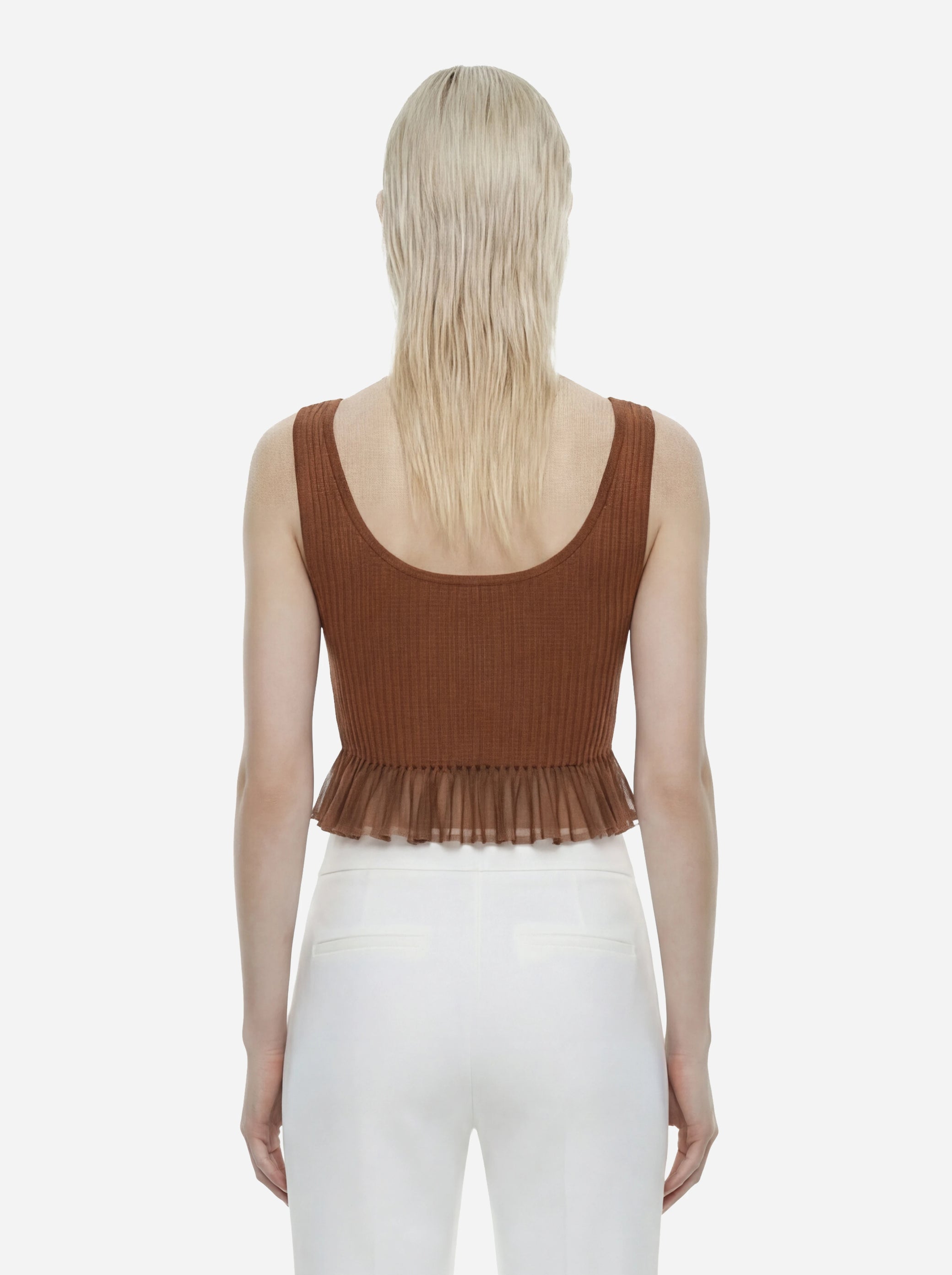 Top in maglia marrone a jour