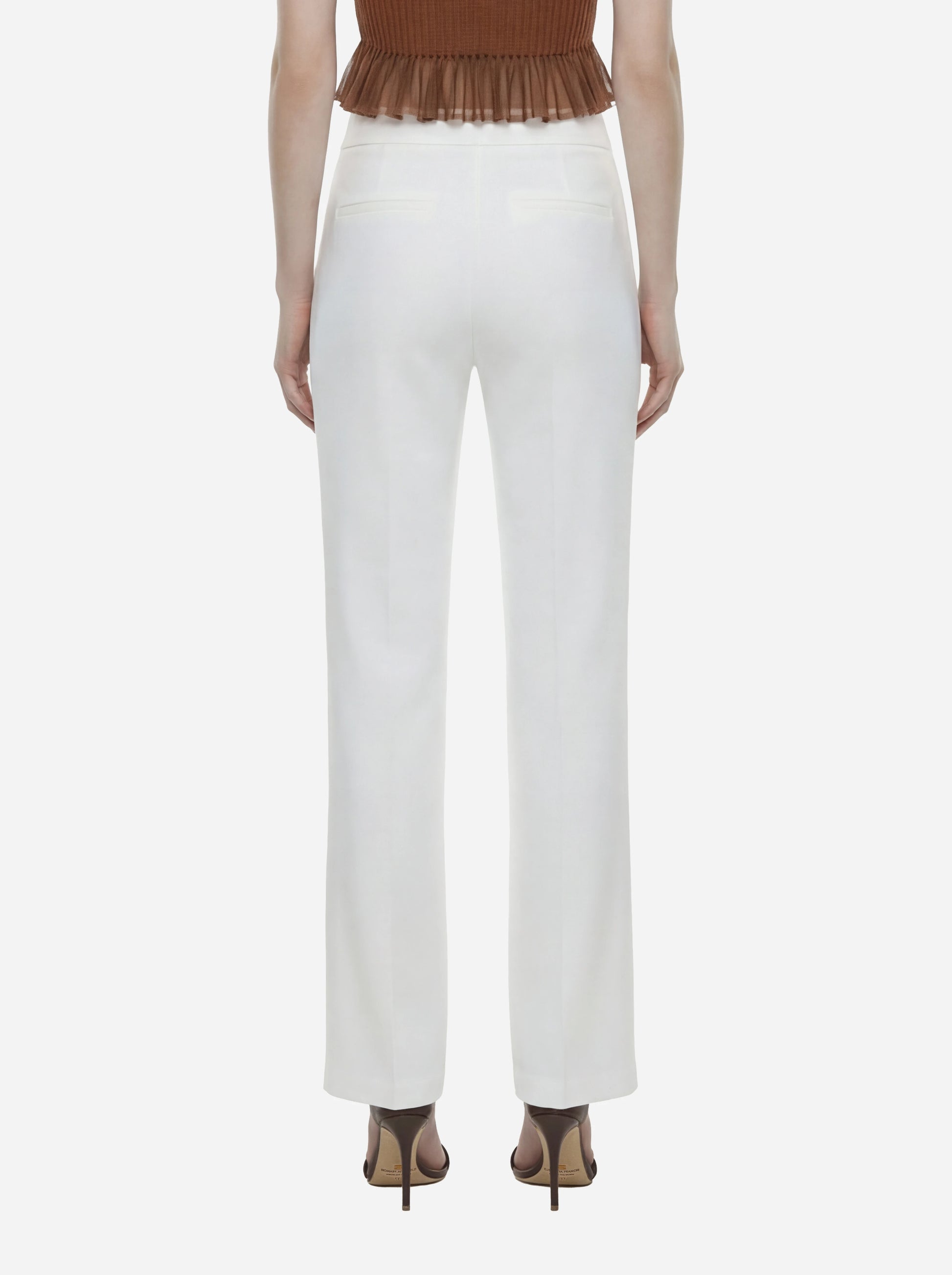 Pantaloni in doppio crepe stretch bianco con logo ricamato