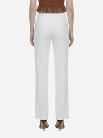 Pantaloni in doppio crepe stretch bianco con logo ricamato