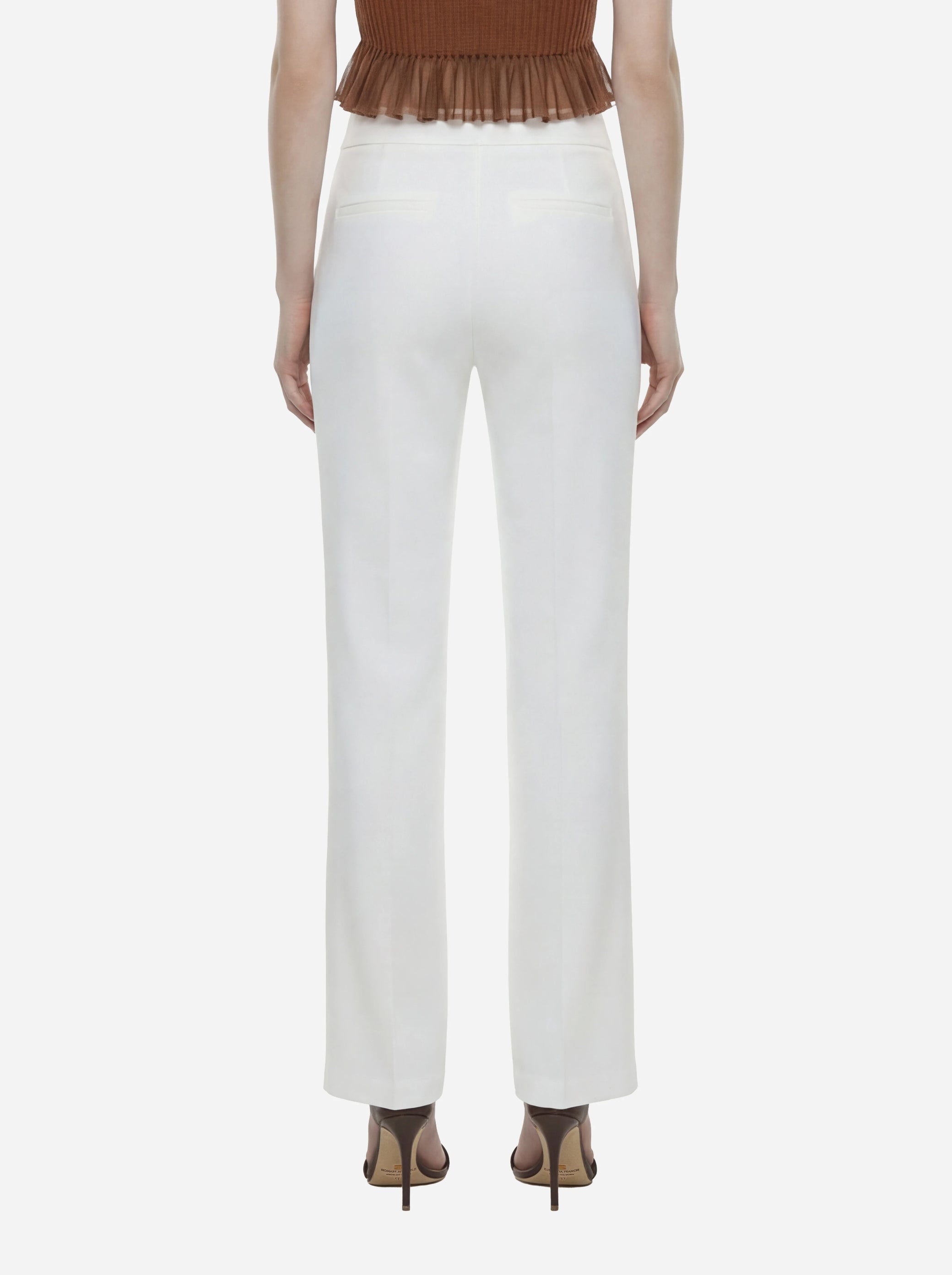 Pantaloni in doppio crepe stretch bianco con logo ricamato