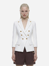 Blazer bianco in doppio crêpe stretch con motivi a taglio vivo