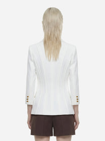 Blazer bianco in doppio crêpe stretch con motivi a taglio vivo