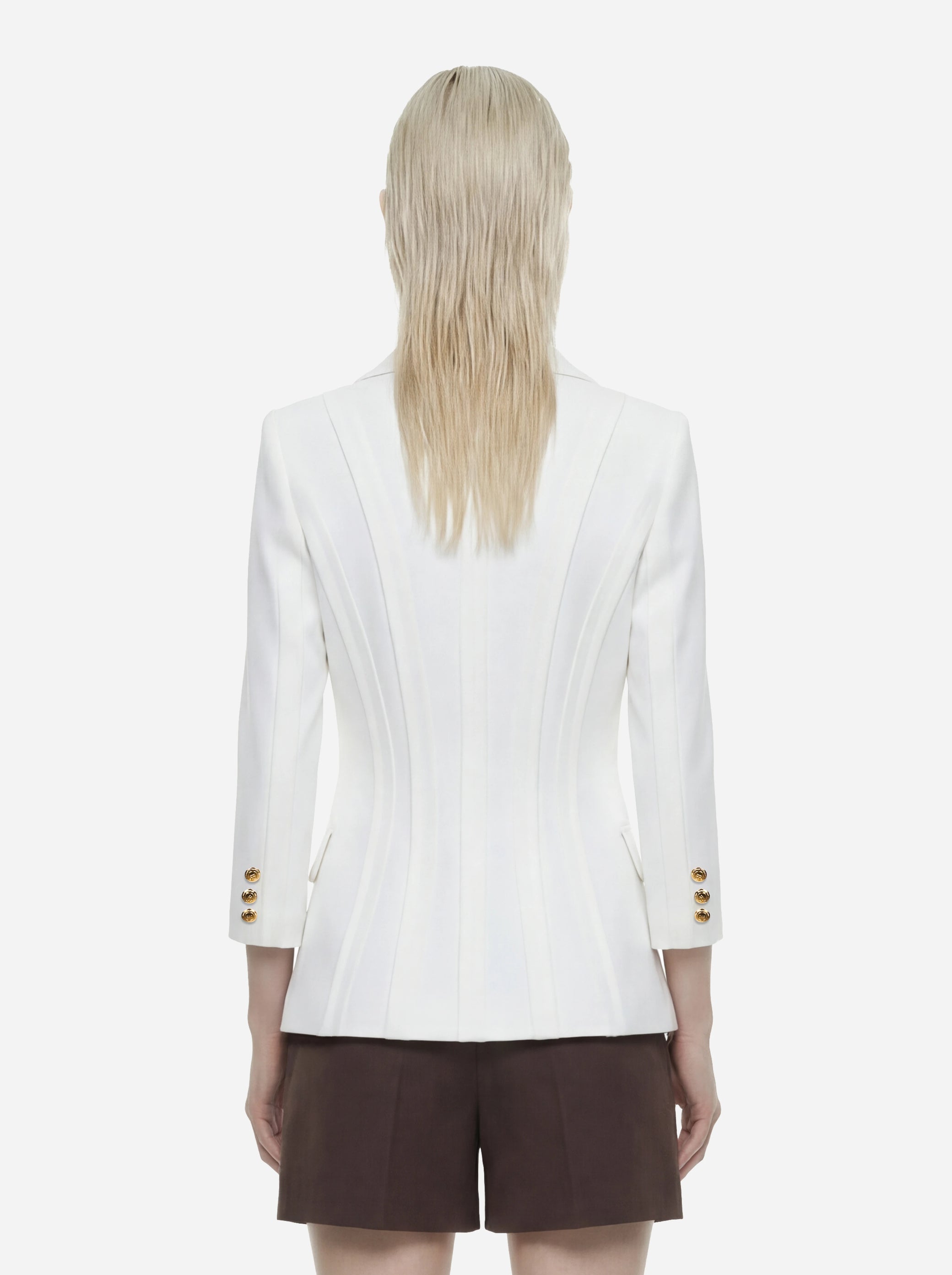 Blazer bianco in doppio crêpe stretch con motivi a taglio vivo