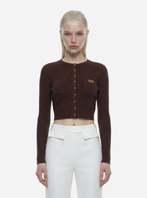 Cardigan in maglia marrone a micro trecce