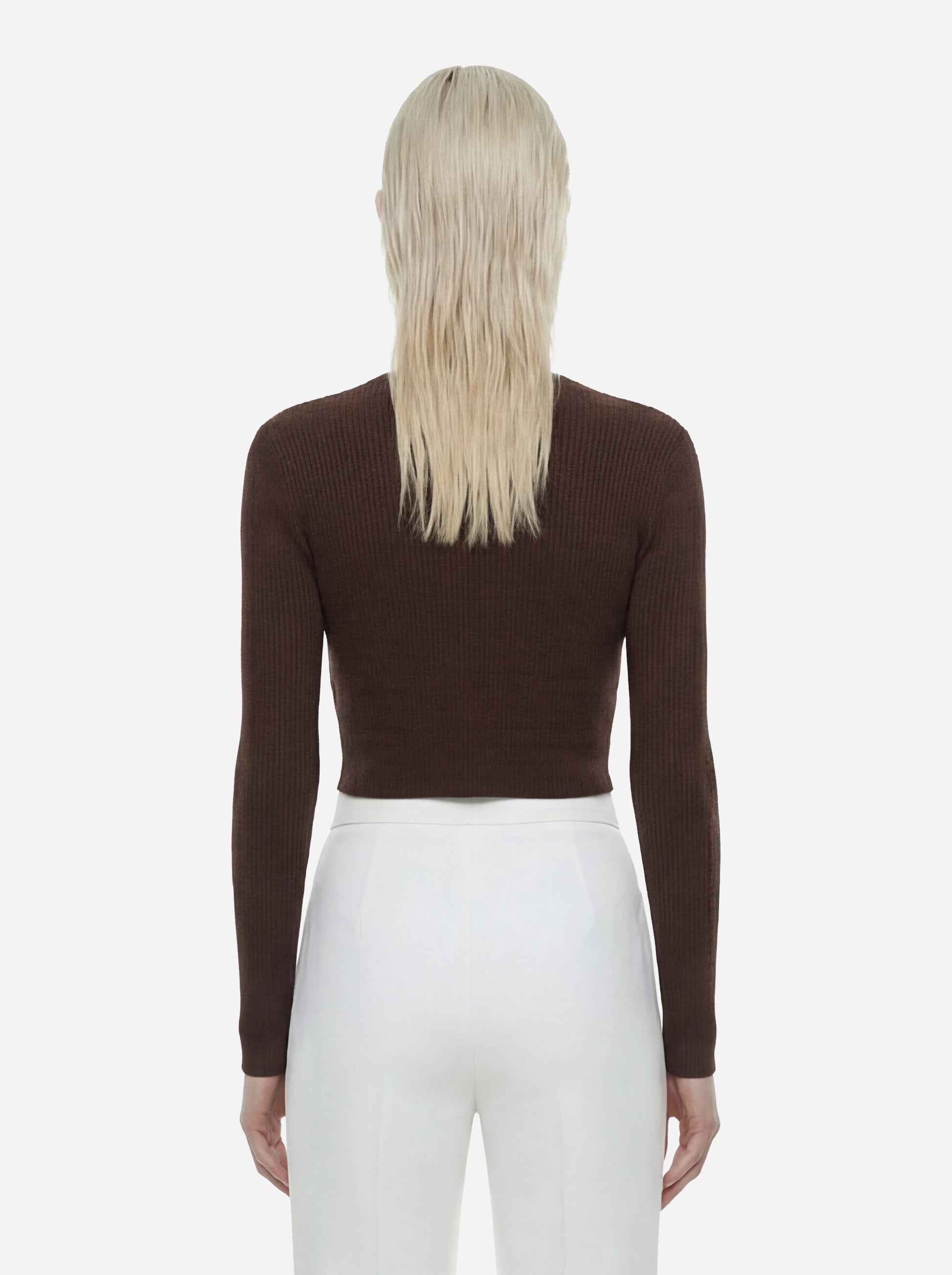 Cardigan in maglia marrone a micro trecce
