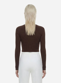 Cardigan in maglia marrone a micro trecce
