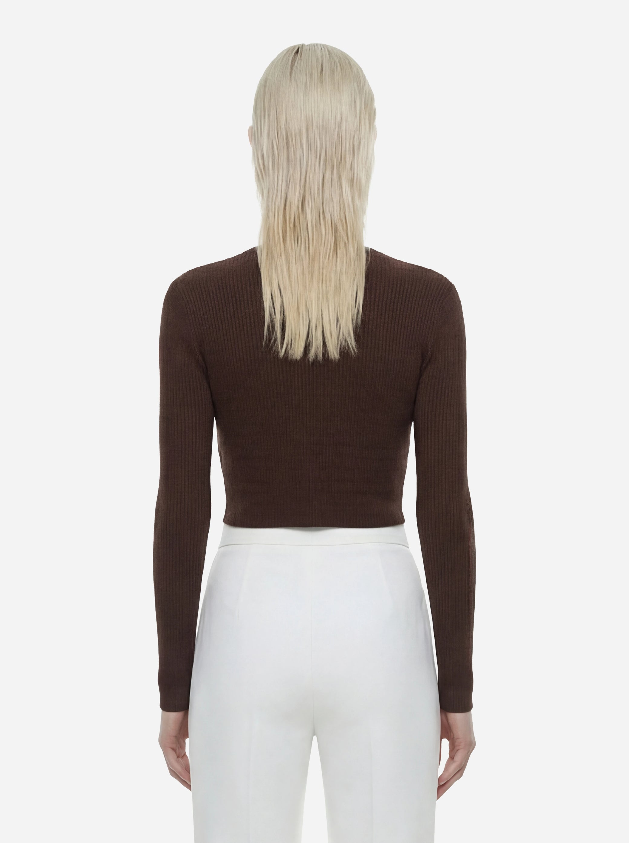 Cardigan in maglia marrone a micro trecce