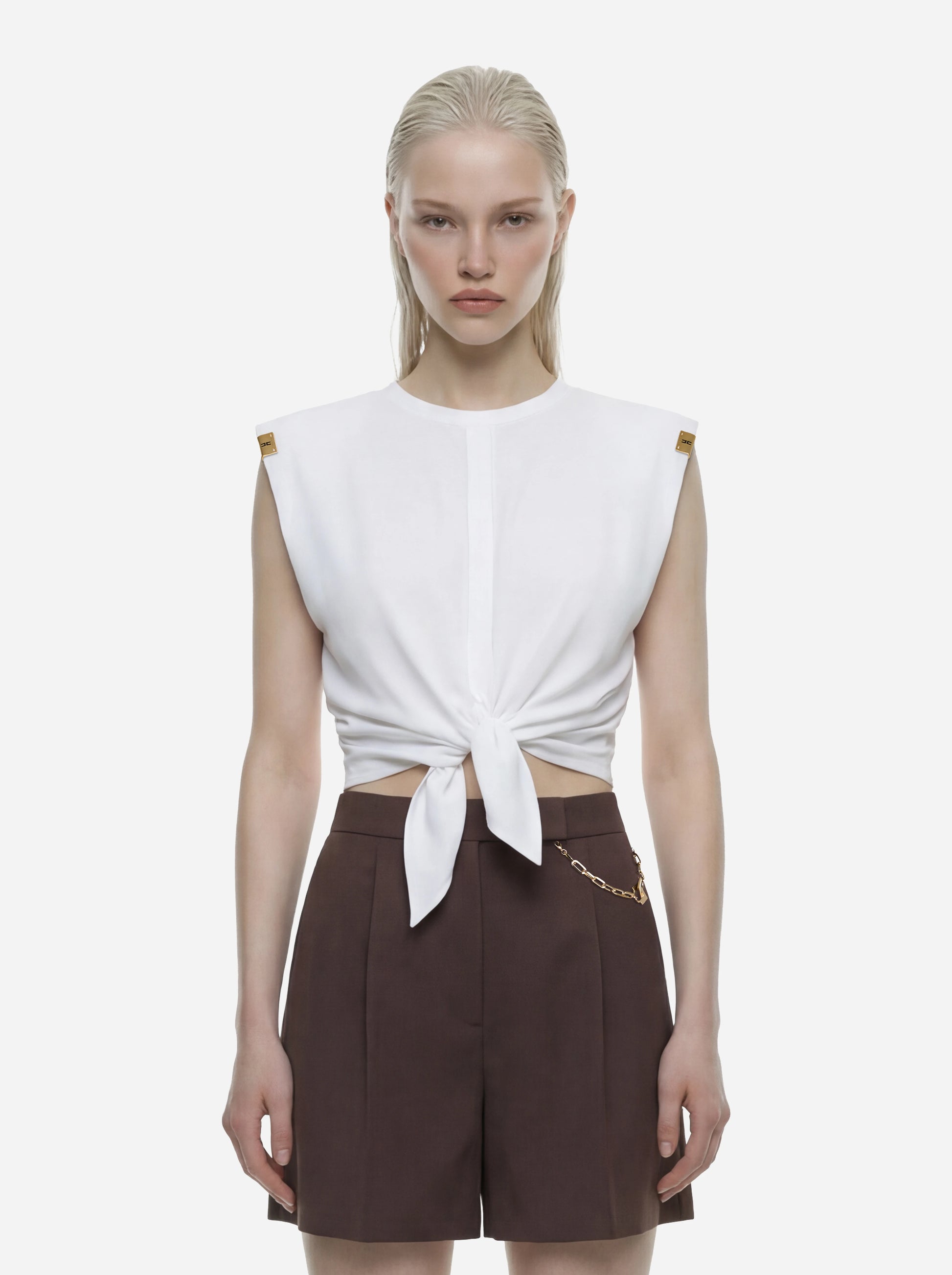 T-shirt bianca in jersey con nodo