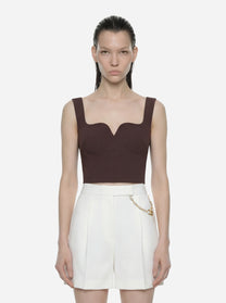 Top in doppio crepe stretch marrone
