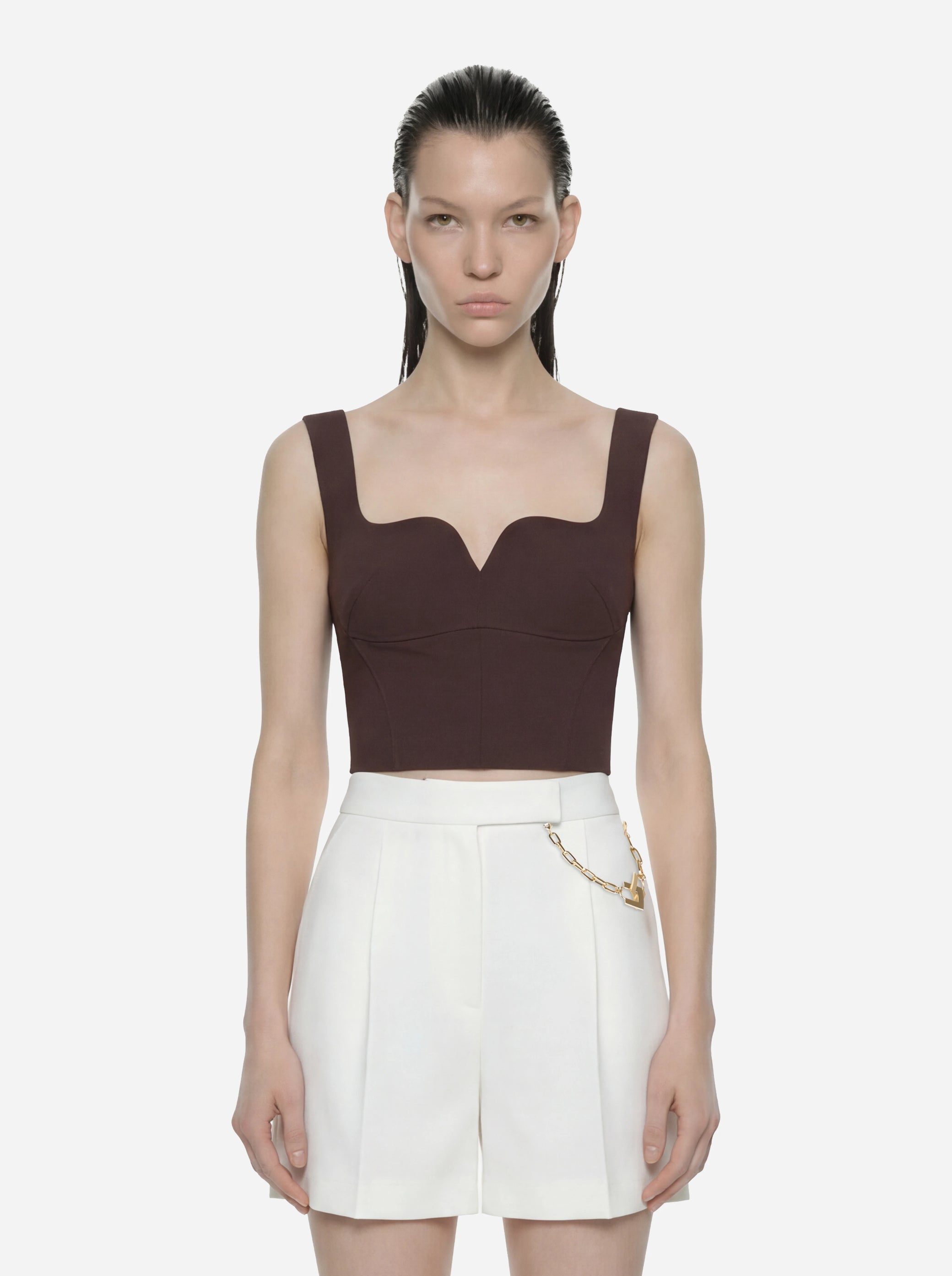 Top in doppio crepe stretch marrone
