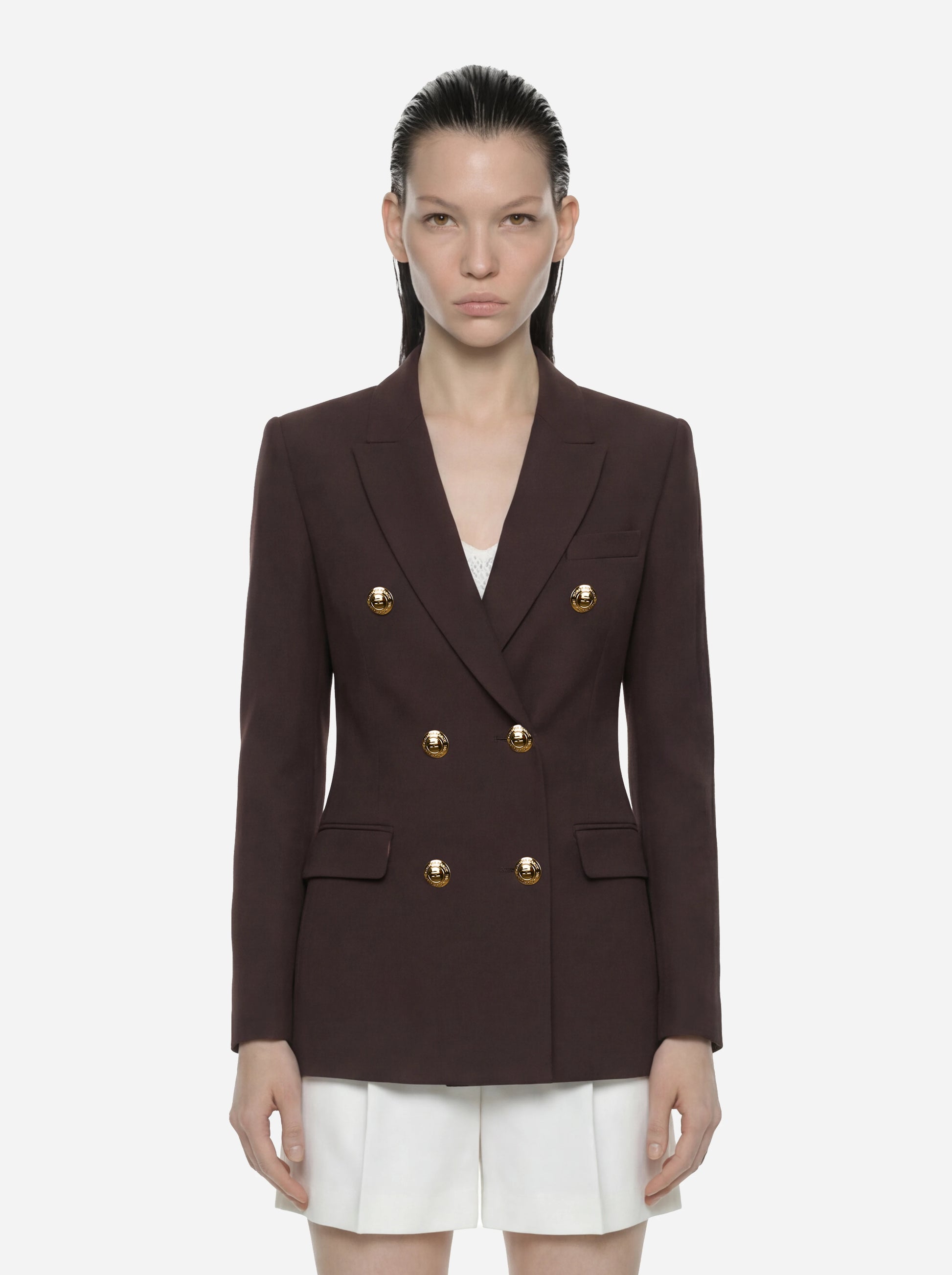 Blazer marrone doppiopetto in gabardina