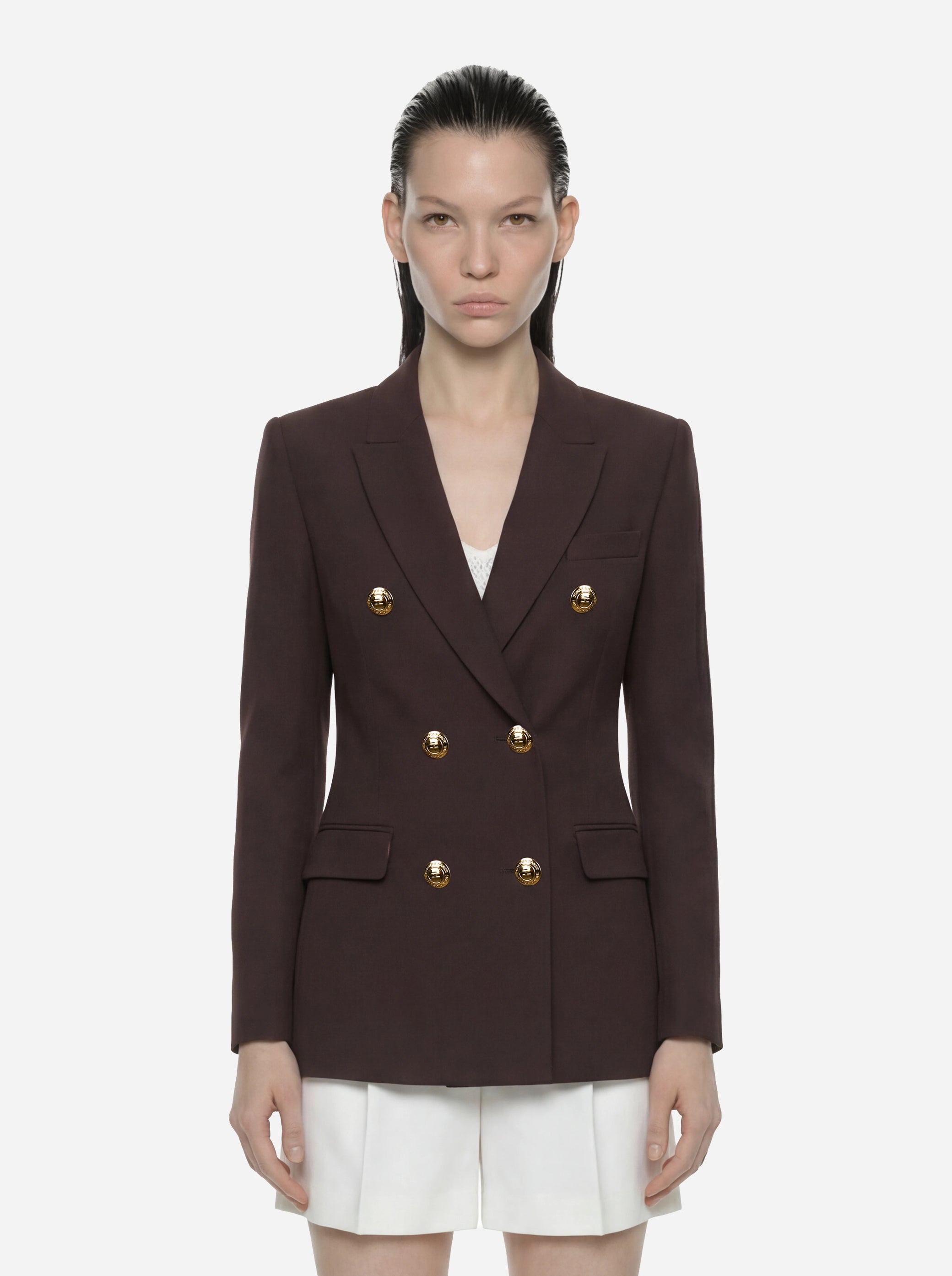 Blazer marrone doppiopetto in gabardina