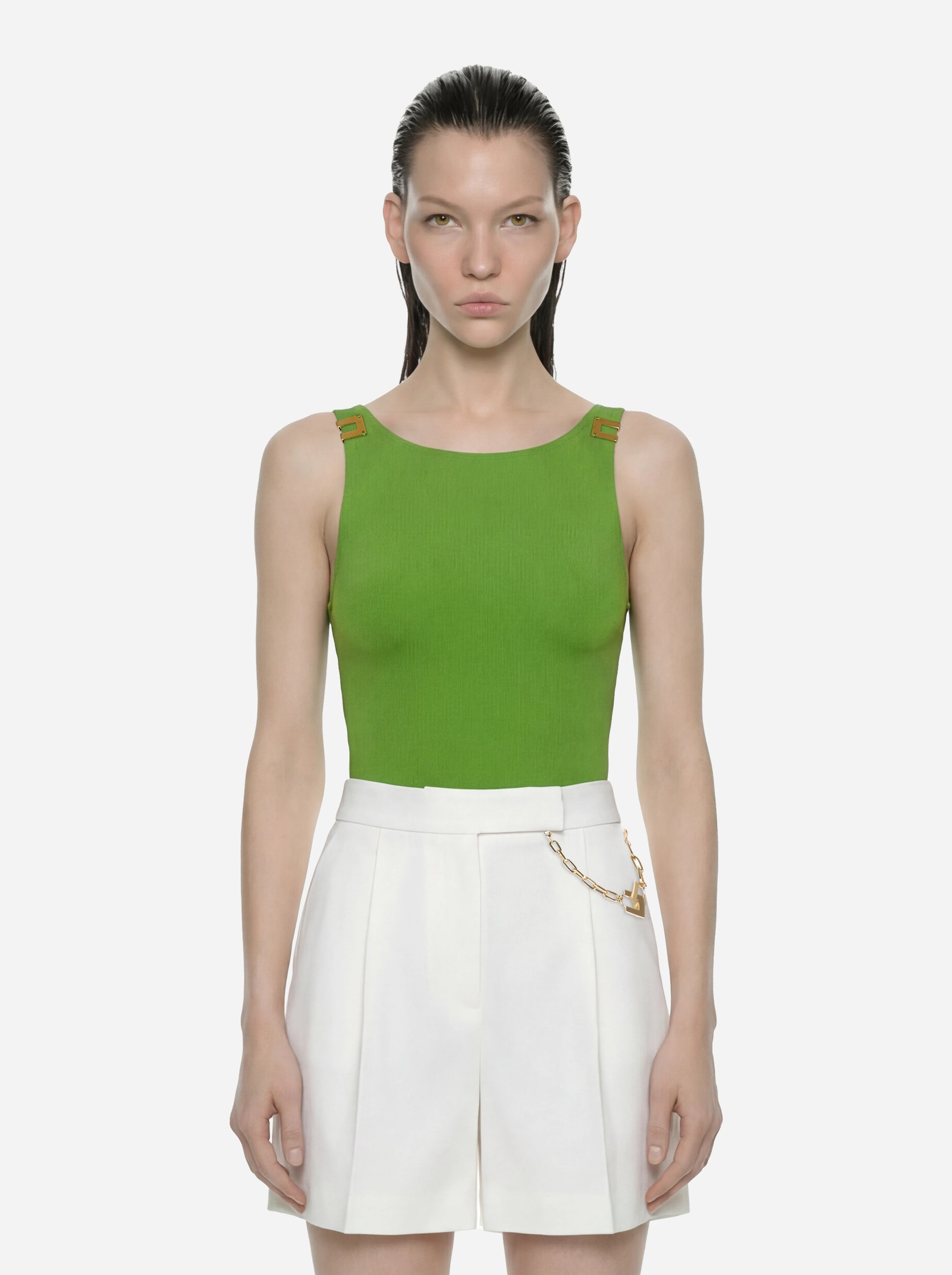 Body in jersey crepe con dettagli logo verde