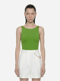 Body in jersey crepe con dettagli logo verde