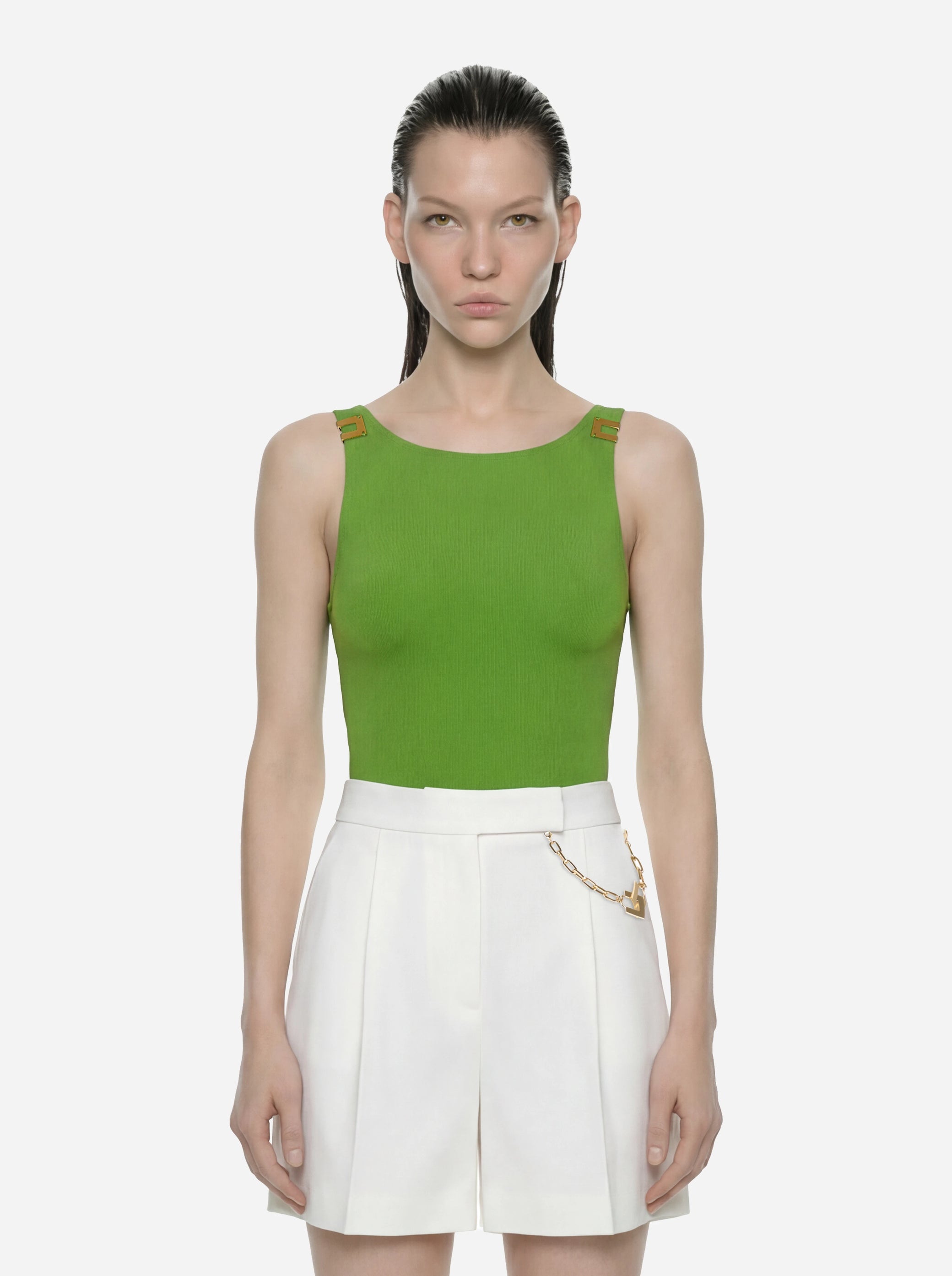 Body in jersey crepe con dettagli logo verde