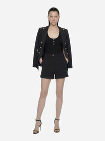 Blazer nero in doppio crêpe stretch con motivi a taglio vivo