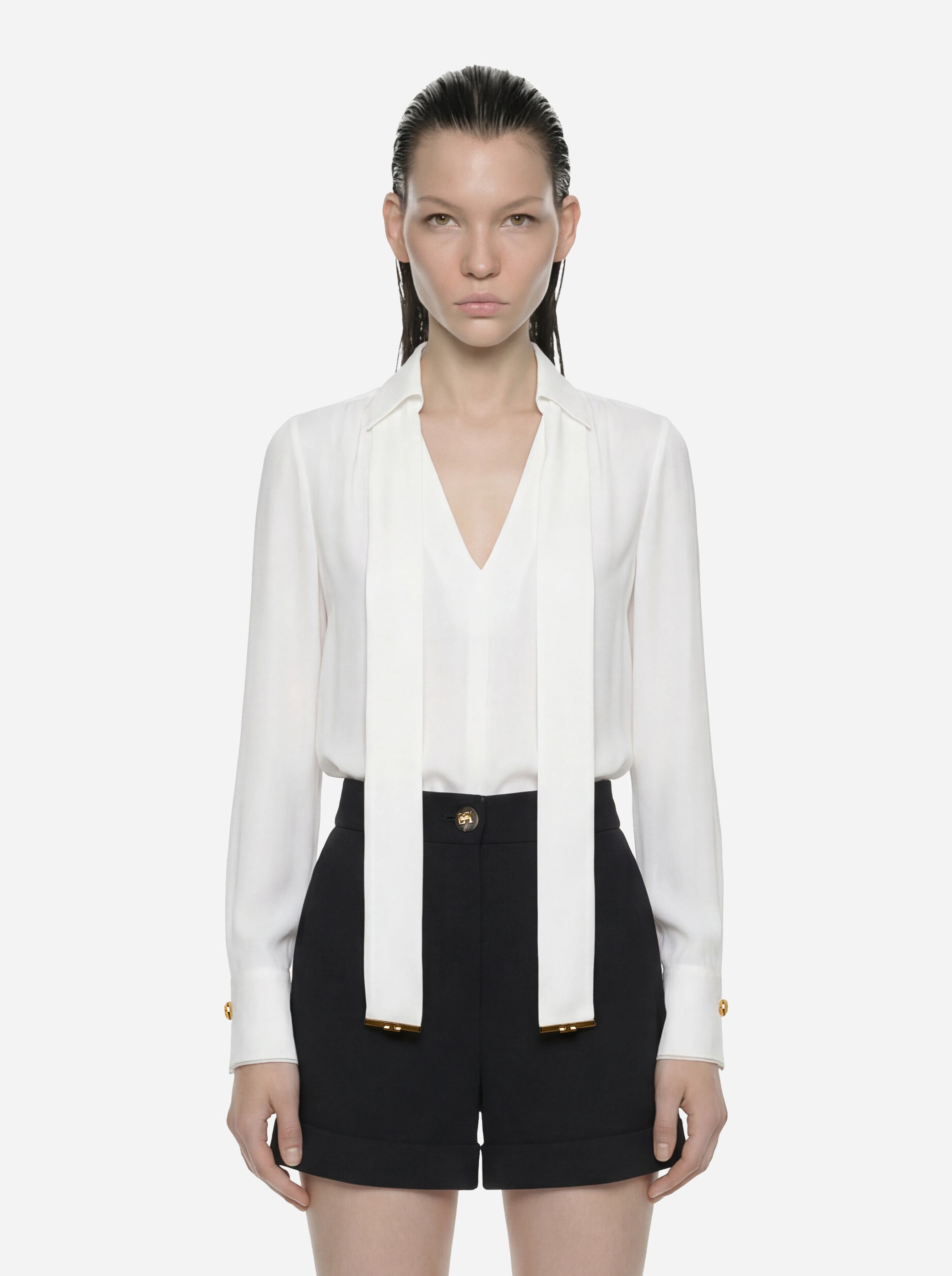 Camicia bianca in georgette di viscosa con fusciacca