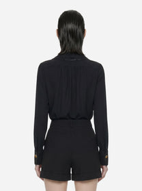 Camicia nera in georgette di viscosa con fusciacca
