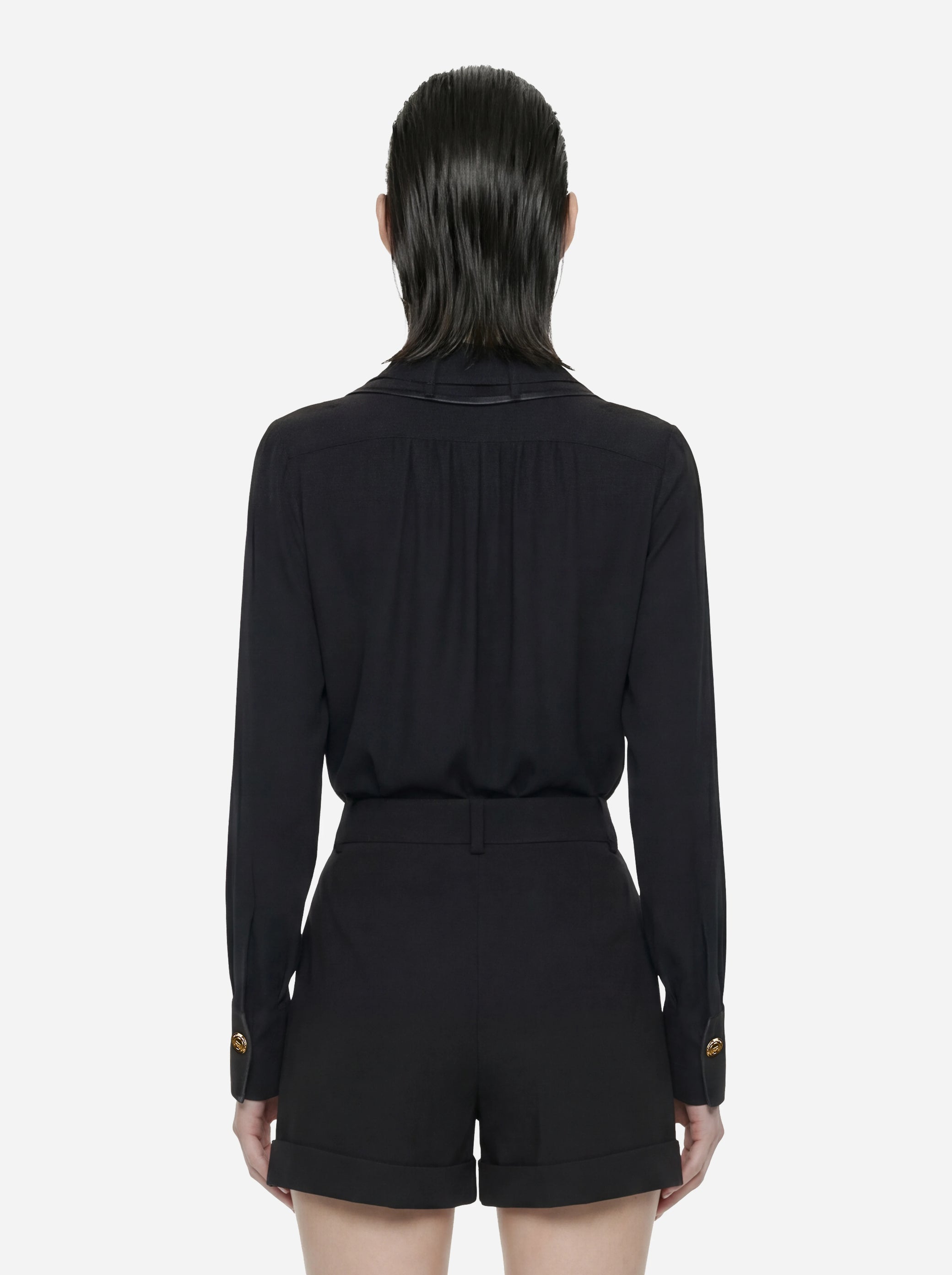 Camicia nera in georgette di viscosa con fusciacca